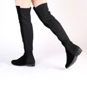 Aliana Over The Knee Boots in Black Faux Suede